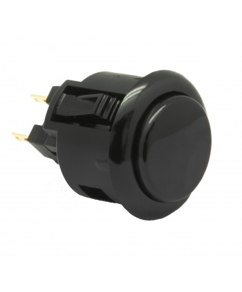 Sanwa black button, 24 mm, clip, 3/4 View.