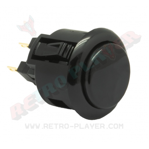 Sanwa black button, 24 mm, clip, 3/4 View.