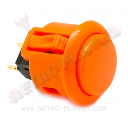 Bouton Sanwa orange, 24 mm, clip, Vue de 3/4.