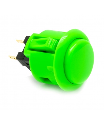 Sanwa green button, 24 mm, clip, 3/4 View.