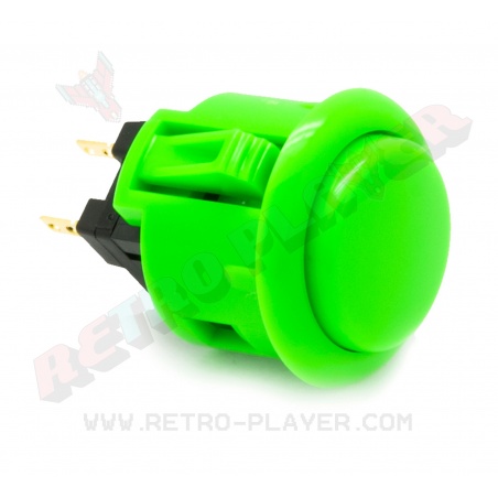 Sanwa green button, 24 mm, clip, 3/4 View.