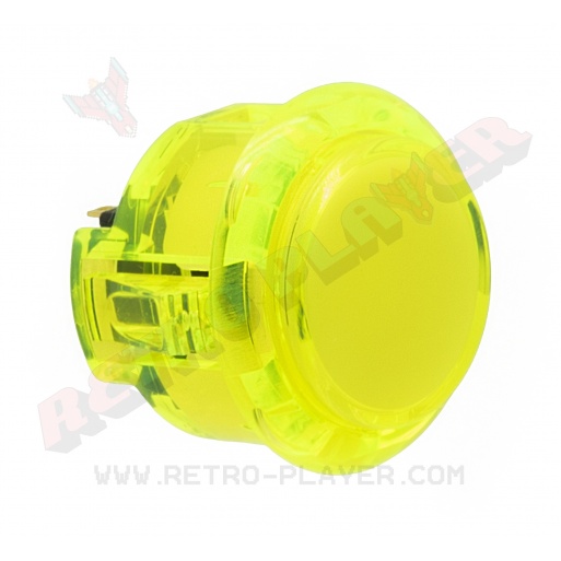 Sanwa 30 mm button. Translucent yellow, 3/4 view.