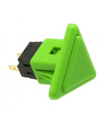 Sanwa triangle green button, 24 mm, 3/4 view.