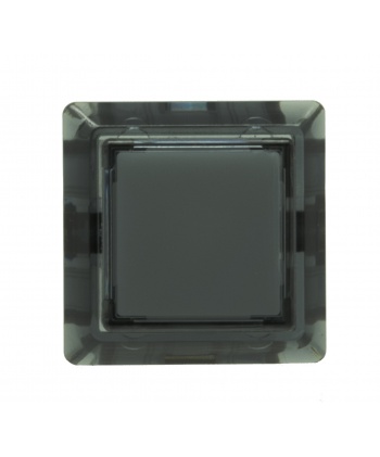 Sanwa square transparent button, black, 24 mm, front view.