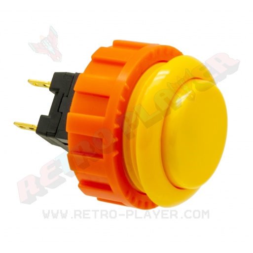 Yellow Sanwa button, 24 mm screw, 3/4 view.