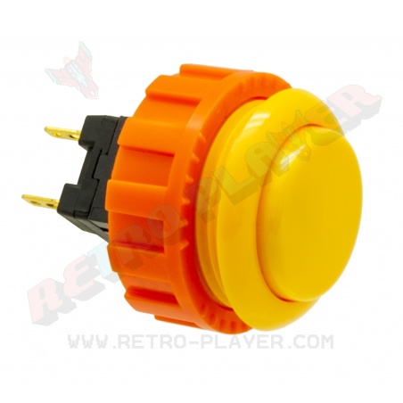 Yellow Sanwa button, 24 mm screw, 3/4 view.