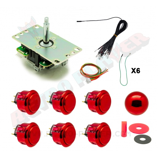 Pack Sanwa Metal Joystick and red buttons flat plate.