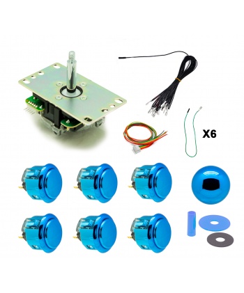 Pack Sanwa Metal Joystick and blue buttons flat plate.