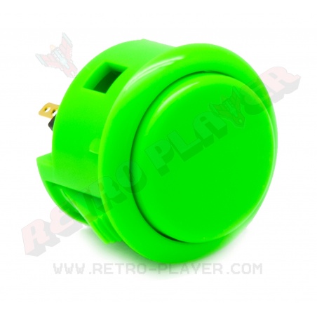 Sanwa 30 mm button. Green color, 3/4 view.