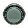 Sanwa 30 mm button. Translucent black, front view.