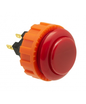 Red Sanwa button, 24 mm screw, 3/4 view.