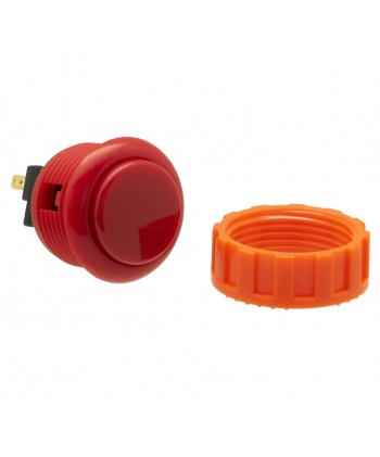 Red Sanwa button, 24 mm screw, full view.