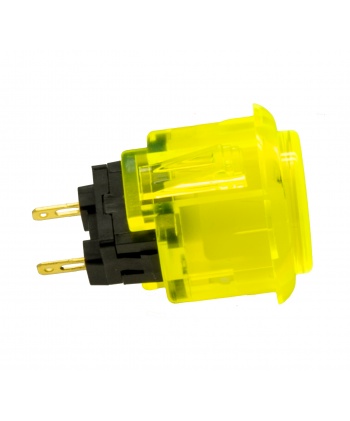 Sanwa 24 mm clear yellow push button with clips. side view.