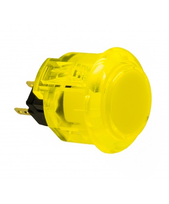 Bouton jaune transparent Sanwa 24 mm à clips. Vue de 3/4.