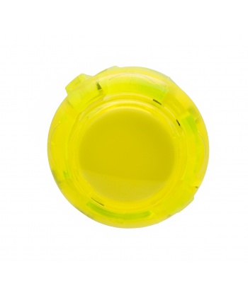 Sanwa 24 mm clear yellow push button with clips. Front view.