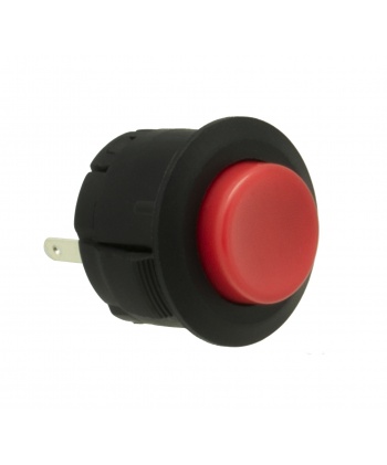 Sanwa 20 mm button with clip, red color. 3/4 view.