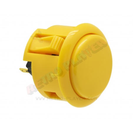 Sanwa 30 mm button. Yellow color, 3/4 view.