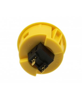 Sanwa 30 mm button. Yellow color, back view.