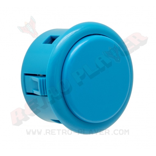 Sanwa large blue button, 40 mm, 3/4 view.