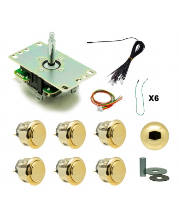 Pack Sanwa Metal Joystick and gold buttons, flat plate.