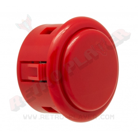 Sanwa large red button, 40 mm, 3/4 view.