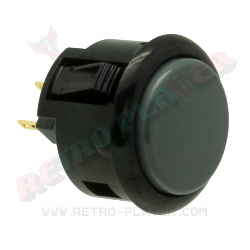 Sanwa black and grey silent button, 30mm clip on, 3/4 view.