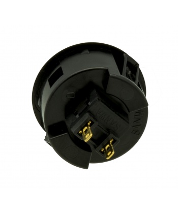 Sanwa 30 mm button. black and grey color, back view.