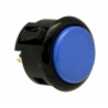 Sanwa 30 mm button. black and blue color, 3/4 view.