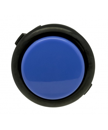Sanwa 30 mm button. black and blue color, face view.