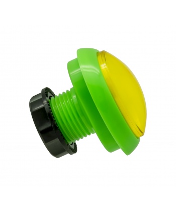 Green and yellow egg-shaped Sanwa button. Side view.