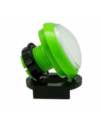 Green and white egg-shaped Sanwa button. Side view.