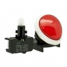 White and red egg-shaped Sanwa button. Full view.