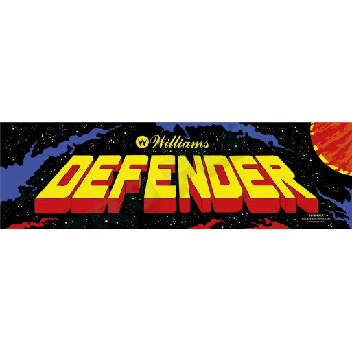 Defender arcade marquee in Plexiglas.