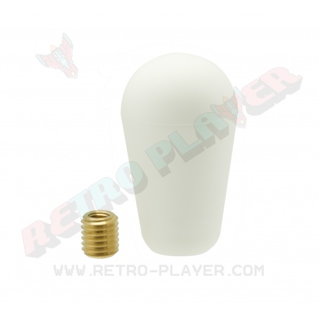 Sanwa joystick handle, white Battop. Front view.