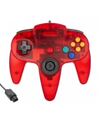 Transparent red N64 controller.