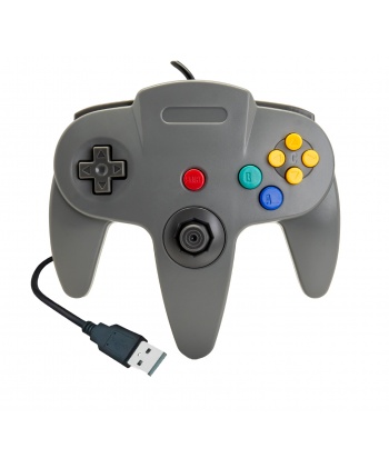 Manette N64 grise USB, vue de face.