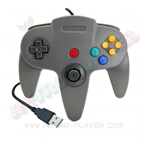 Manette N64 grise USB, vue de face.