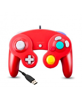 Red Nintendo Gamecube USB controller. Front view.