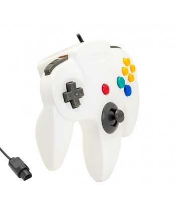 Manette pour N64 blanc. Vue latérale.