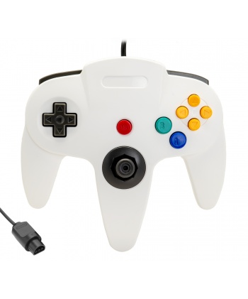 Manette pour N64 blanc. Vue de face.