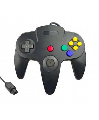 black controller for N64. Front view.