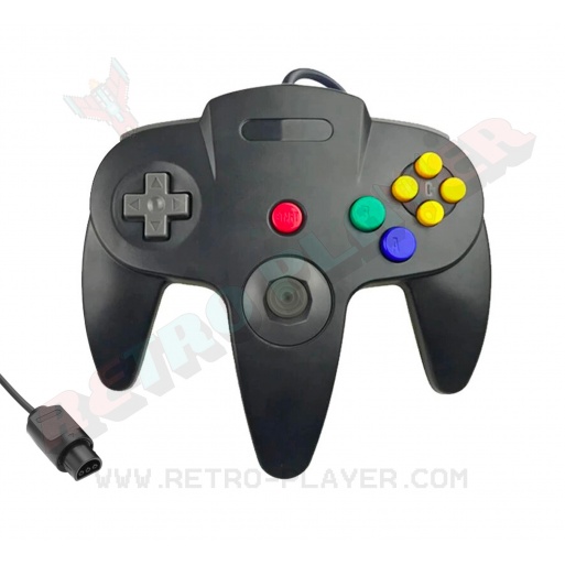 black controller for N64. Front view.