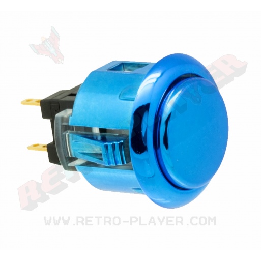 Sanwa metal button OBSJ-24, Blue metal color. 3/4 view.