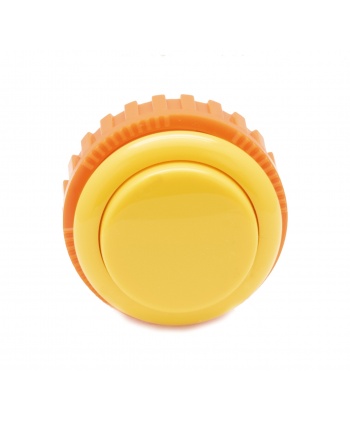 Yellow Sanwa button, 30 mm screw, face view.