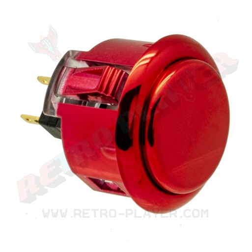 Sanwa metal button OBSJ-30, red metal color. 3/4 view.