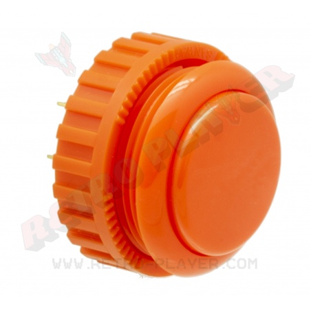 Orange Sanwa button, 30 mm screw, 3/4 view.